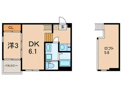 ハーモニーテラス神田町(1DK/2階)の間取り写真