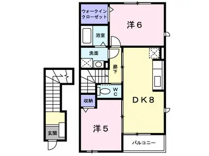 カルムセゾン III(2DK/2階)の間取り写真