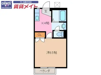 マイランドパートII(1K/2階)の間取り写真