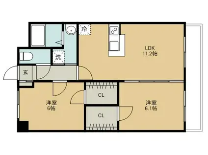 エーフィールズ新田東(2LDK/1階)の間取り写真