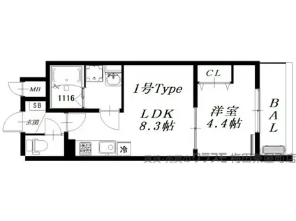 FOREST FUKUSHIMA(1LDK/4階)の間取り写真