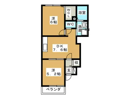 ラ・メールアンジュB(2DK/1階)の間取り写真
