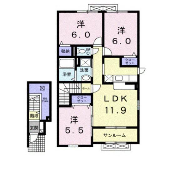 メゾンビューII(3LDK/2階)の間取り写真