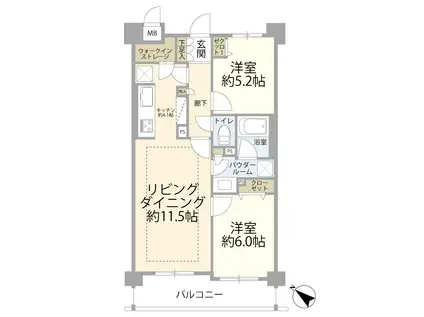 ランドステージ東川口アベニューサイド(2LDK/2階)の間取り写真