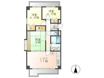サンメゾン八熊(3LDK/9階)の間取り写真