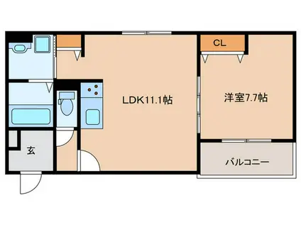 源ハイツ(1LDK/2階)の間取り写真