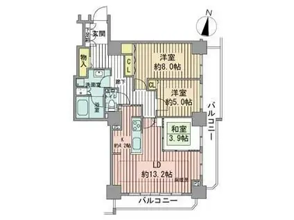 知事公館前タワーレジデンス(3LDK/21階)の間取り写真