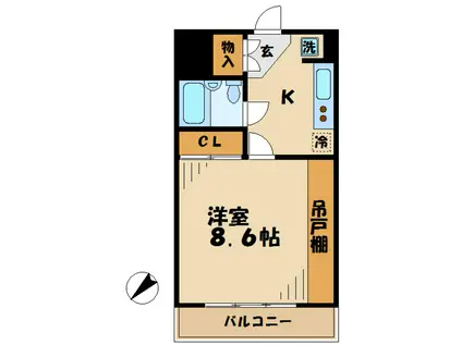 ティーズガーデン稲城(1K/1階)の間取り写真