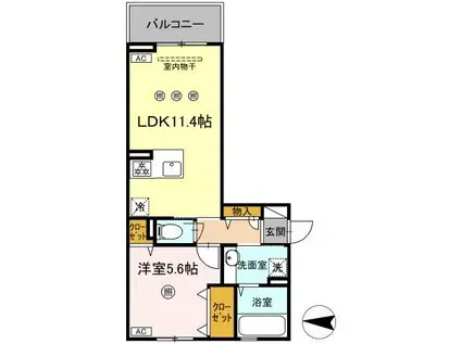 アクアフェリーチェ B棟(1LDK/2階)の間取り写真