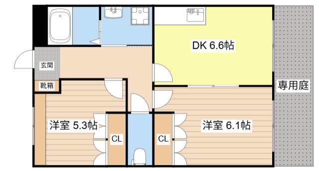 ヴィラルーエン(2DK/1階)の間取り写真