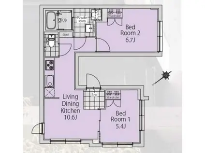 エクサム三軒茶屋II(2LDK/4階)の間取り写真