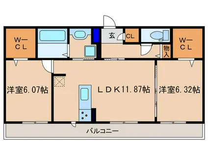 ヴェルソー唐崎(2LDK/1階)の間取り写真