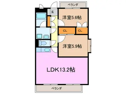 シャルマンナルミ(2LDK/1階)の間取り写真