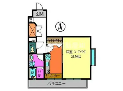 トレセリア暁町(1K/3階)の間取り写真