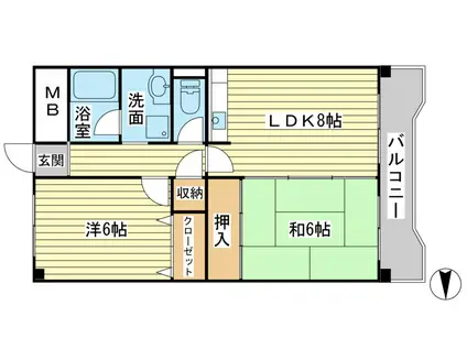 相生中村コーポ(2LDK/3階)の間取り写真