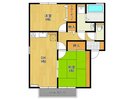 サリーヒルズB棟(2DK/2階)の間取り写真