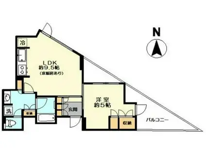パークコート山王二丁目(1LDK/4階)の間取り写真