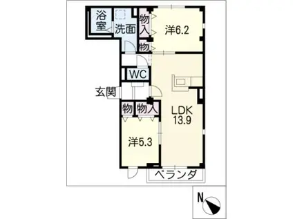 ロサ神里(2LDK/2階)の間取り写真