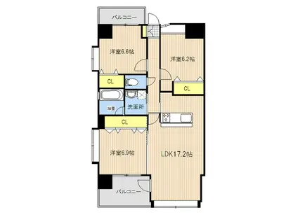 APEX水前寺公園(3LDK/7階)の間取り写真