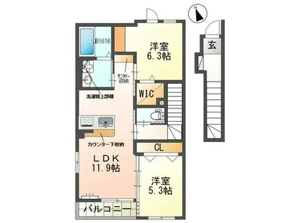 シェルル・ロココモダンII本沢合(2LDK/2階)の間取り写真
