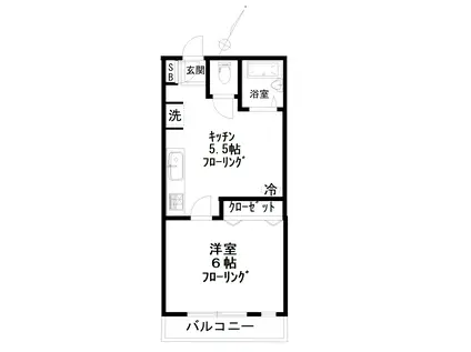 ベルハイツ調布(1K/2階)の間取り写真