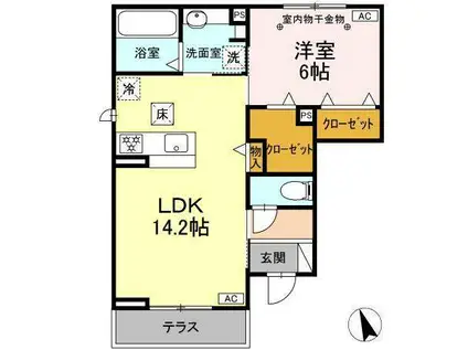D-ROOM ZEN レーブ(1LDK/1階)の間取り写真