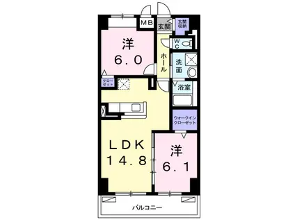 アルンドーインディカ 茨木(2LDK/4階)の間取り写真
