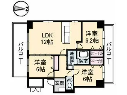 ヴィラージュ緑井(3LDK/7階)の間取り写真