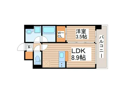 デュオフラッツ仙台木町通リネア(1LDK/6階)の間取り写真