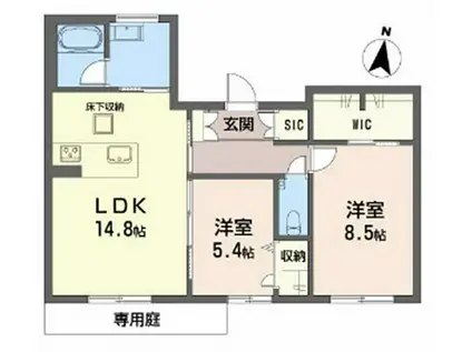 シャーメゾン谷山駅前(2LDK/1階)の間取り写真