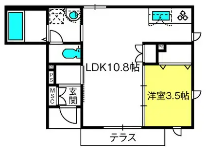 ホワイト樋ノ爪(1LDK/1階)の間取り写真