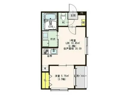 荒江町III(1LDK/2階)の間取り写真