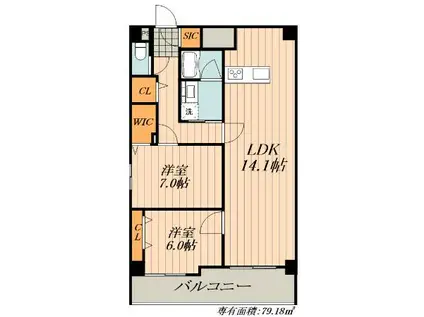 ロイヤルカーサ千種(2LDK/5階)の間取り写真