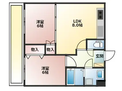 レジデンス亜依II(2LDK/4階)の間取り写真