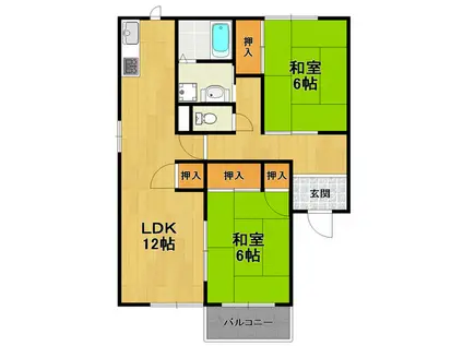 ハイツサトウ弐番館(2LDK/1階)の間取り写真