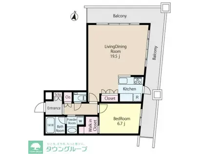 EQONOQU市ヶ谷(1LDK/9階)の間取り写真