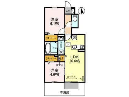 ラヴィ―ベール江井島(2LDK/1階)の間取り写真