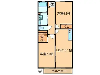 GARDEN HOME KOBUSHI(2LDK/2階)の間取り写真