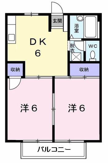 シティハイツ山田A(2DK/2階)の間取り写真