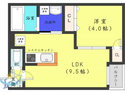 アズールVI(1LDK/1階)の間取り写真