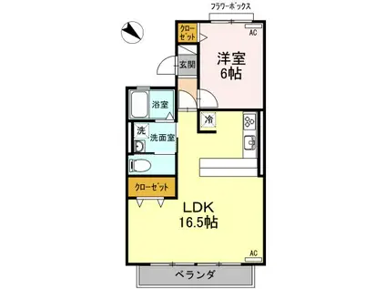 メゾン山麓(1LDK/1階)の間取り写真