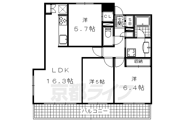 アメニティ山科駅前(3LDK/3階)の間取り写真