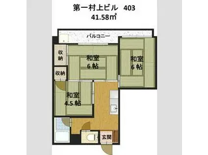 第1村上ビル(3K/4階)の間取り写真