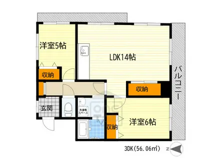 桃山台F1番館(2LDK/3階)の間取り写真