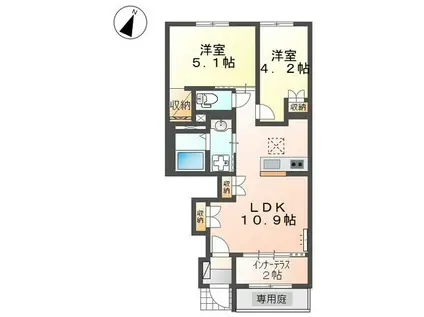 リヴィエール(2LDK/1階)の間取り写真