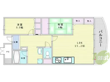 エスパシオ21(2LDK/6階)の間取り写真