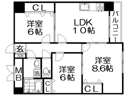 ラスタ香里園町(3DK/3階)の間取り写真
