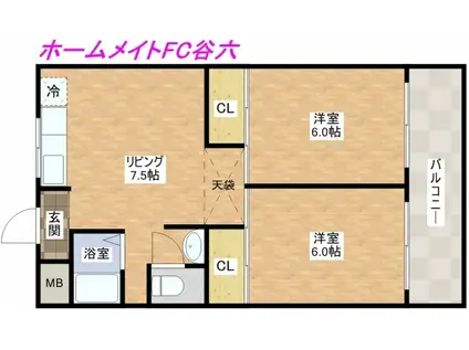 直井ハイツ(2DK/3階)の間取り写真