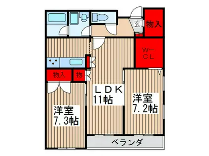 ＪＲ常磐線 松戸駅 徒歩10分 6階建 築24年(2LDK/3階)の間取り写真