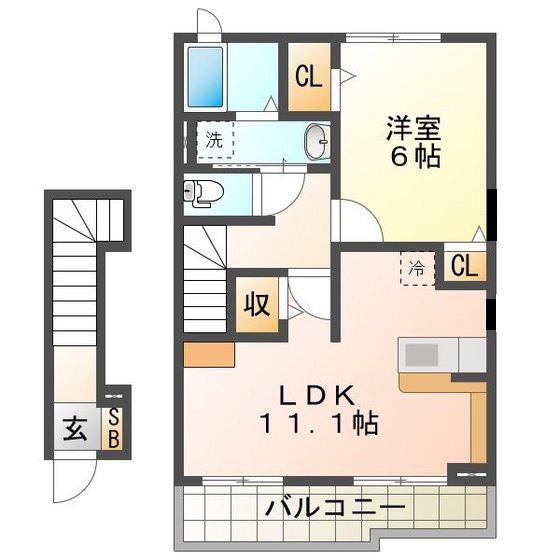 ヴィラアンシャンテ(1LDK/2階)の間取り写真